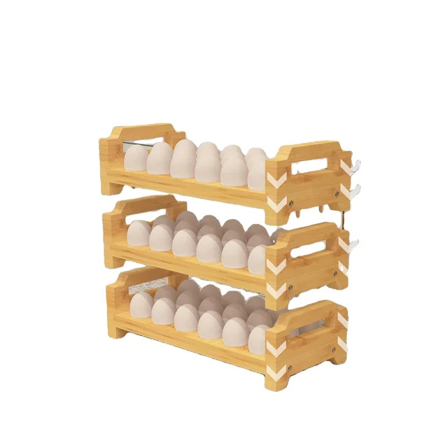thumbnail video image 2 of Bamboo Egg Holder Countertop Stackable Design for Fresh Eggs Farmhouse Egg Tray Storage Display Rack Kitchen Counter Top Organizer Wooden Egg Stand Fits Quail Duck Turkey Chicken Eggs (Luxury), 2 of 8