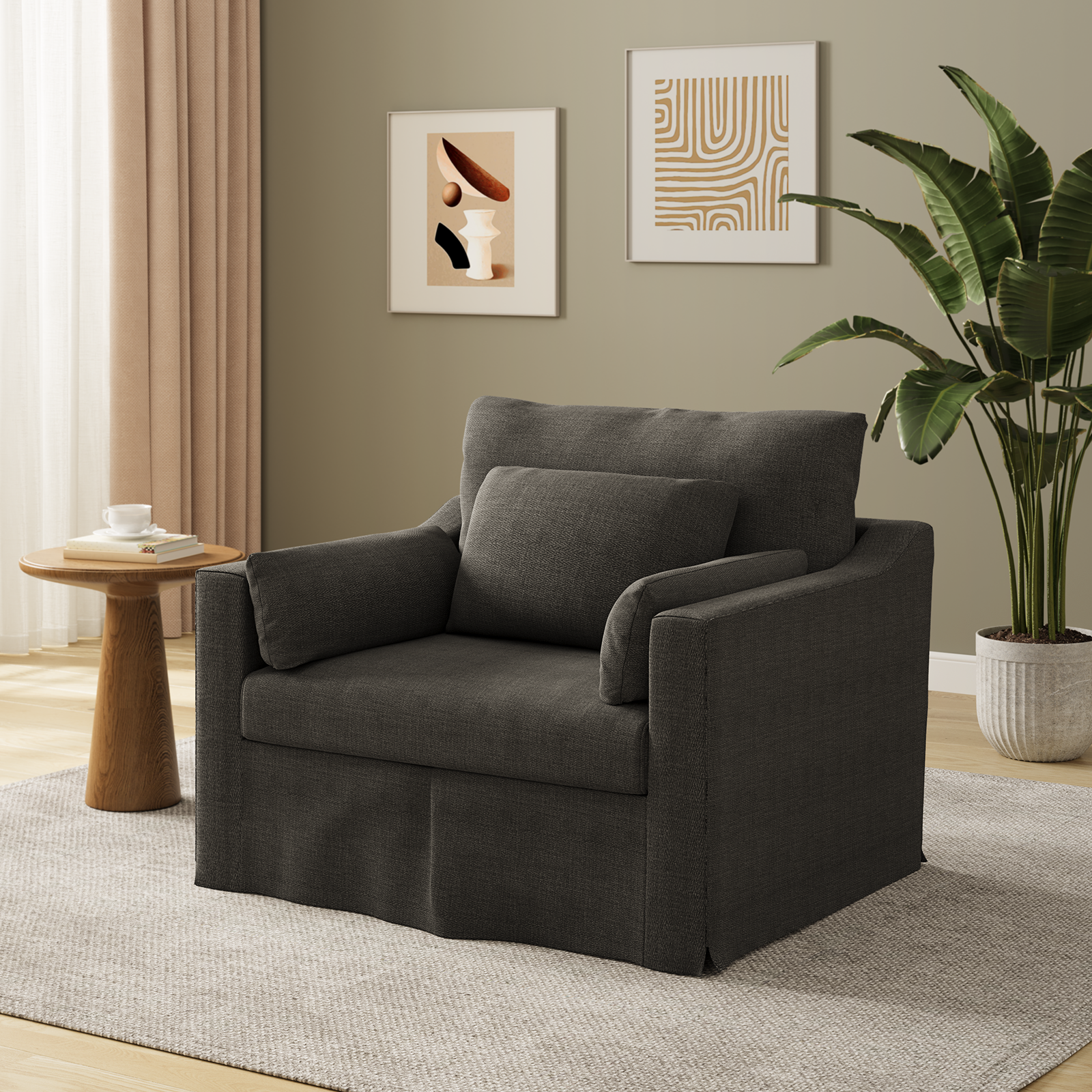 thumbnail video image 2 of 42" Modern Armchair, Coastal Accent Chair, Deep Seat Slicovered Chair, Chenille Fabric, Blue, 2 of 8