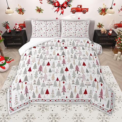 thumbnail video image 2 of Homewish Colorful Xmas Tree Queen Comforter Set,Merry Christmas Bedding Sets,Pink White Gray Bedding Comforter Set For Girls Kids,Super Cozy Room Decor Reversible,3pcs, 2 of 9