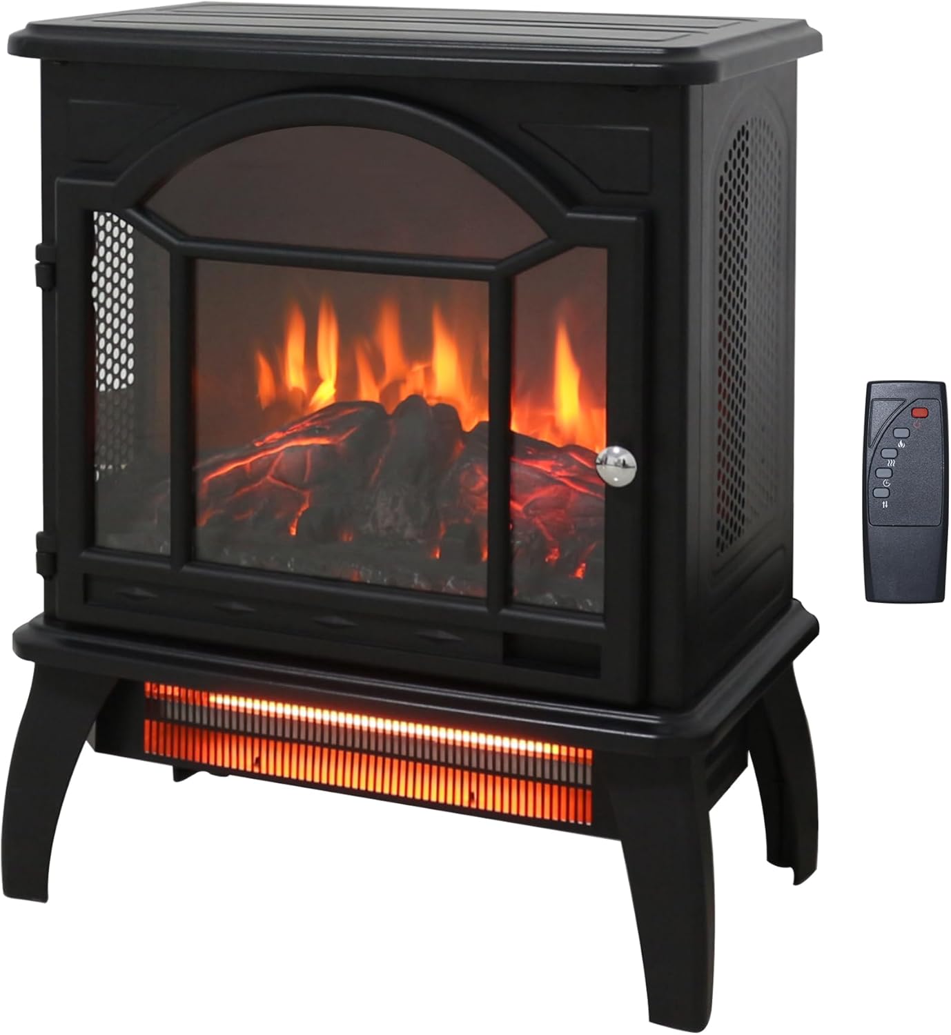 thumbnail video image 2 of Innoflame 18" Electric Fireplace Virtual Stove, Infrared Quartz Heater w/3D Flame, Remote, Timer, Adjustable Temperature/Brightness, 1500W, Black, 2 of 9