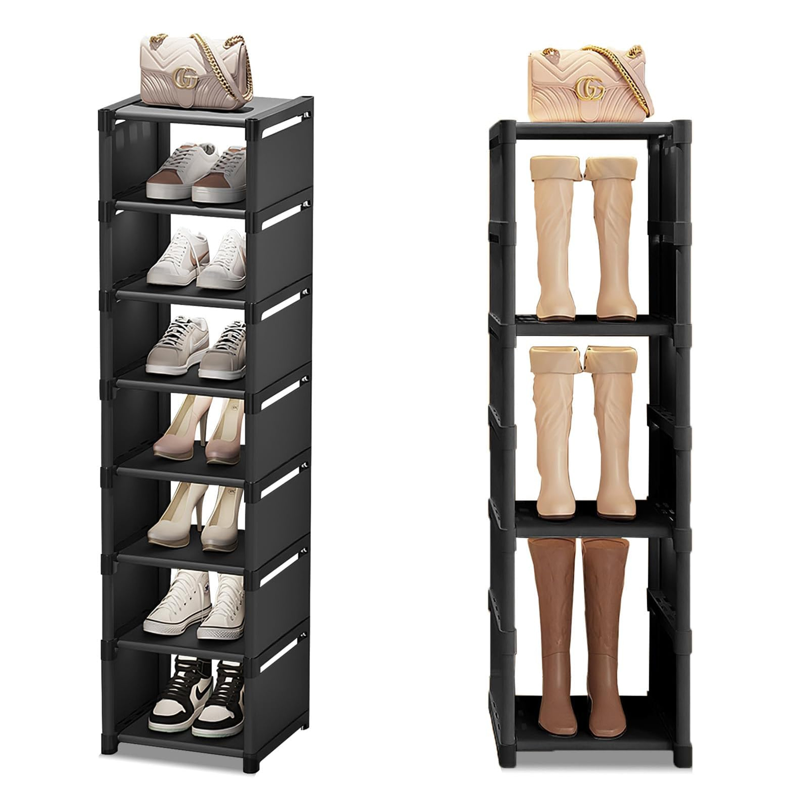 thumbnail video image 2 of SINGOMON 8-Tier Vertical Shoe Rack, Space Saving Narrow Corner Storage Rack for Entry Closet, Bedroom, Garage - White, 2 of 10