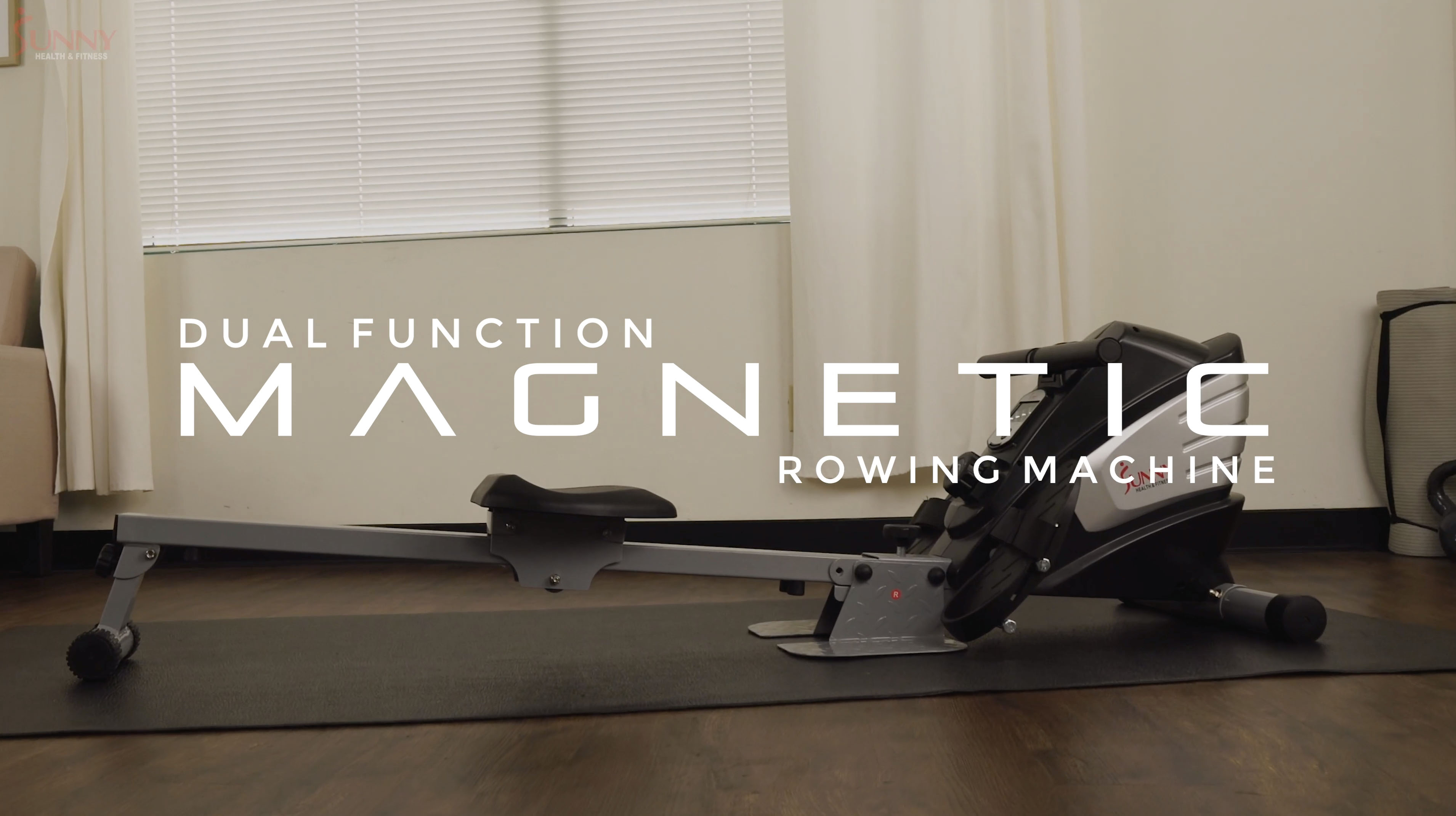 thumbnail video image 2 of Sunny Health & Fitness SF-RW5622 Dual Function Magnetic Rowing Machine Rower w/ LCD Monitor, 2 of 9