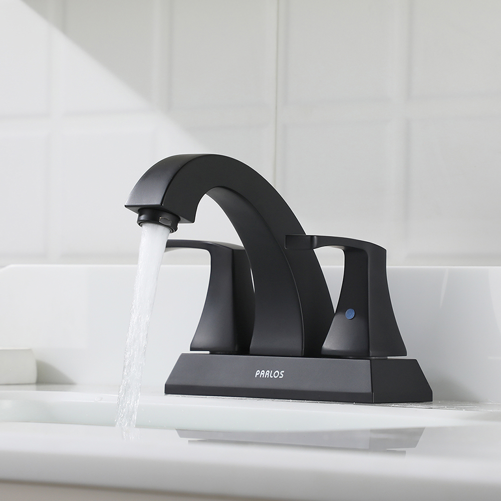thumbnail video image 2 of PARLOS 2 Handles Bathroom Faucet with Metal Pop-up Drain and Faucet Supply Lines, Matte Black, 2 of 9