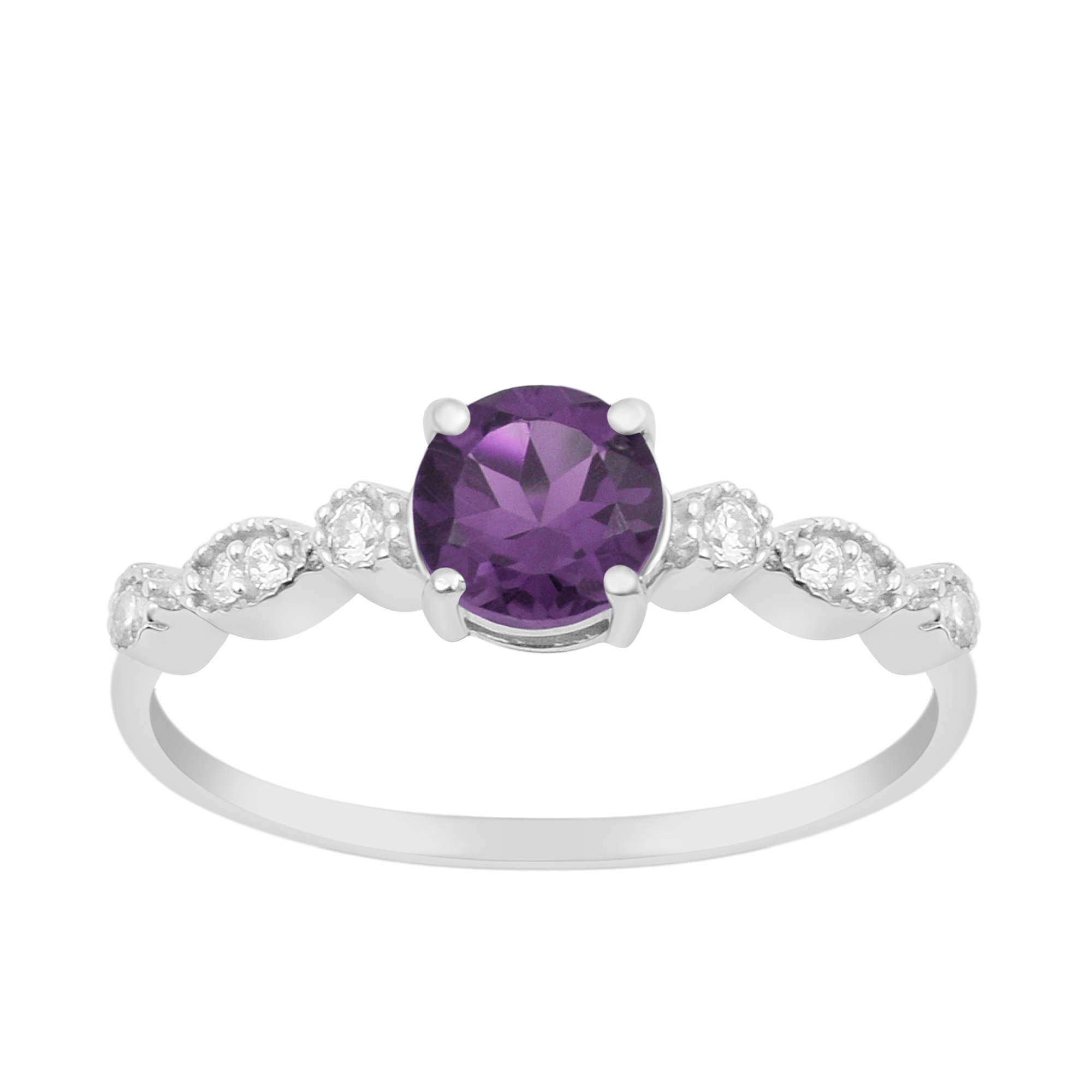 thumbnail video image 2 of 6mm Round Shape Amethyst 925 Sterling Silver Solitaire Women Promise Ring, 2 of 7