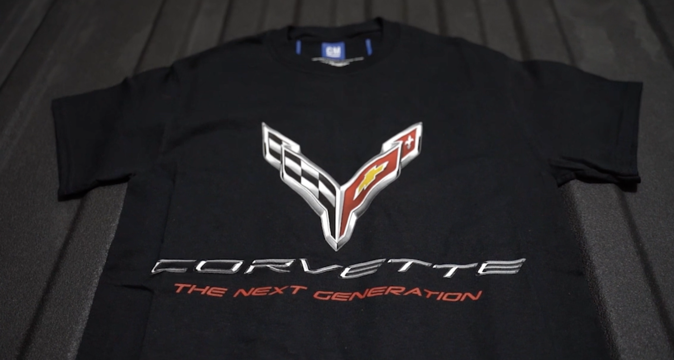 thumbnail video image 2 of JH Design Group Mens Chevy Corvette T-Shirt C8 Logo The Next Generation Black Crew Neck Shirt, 2 of 6