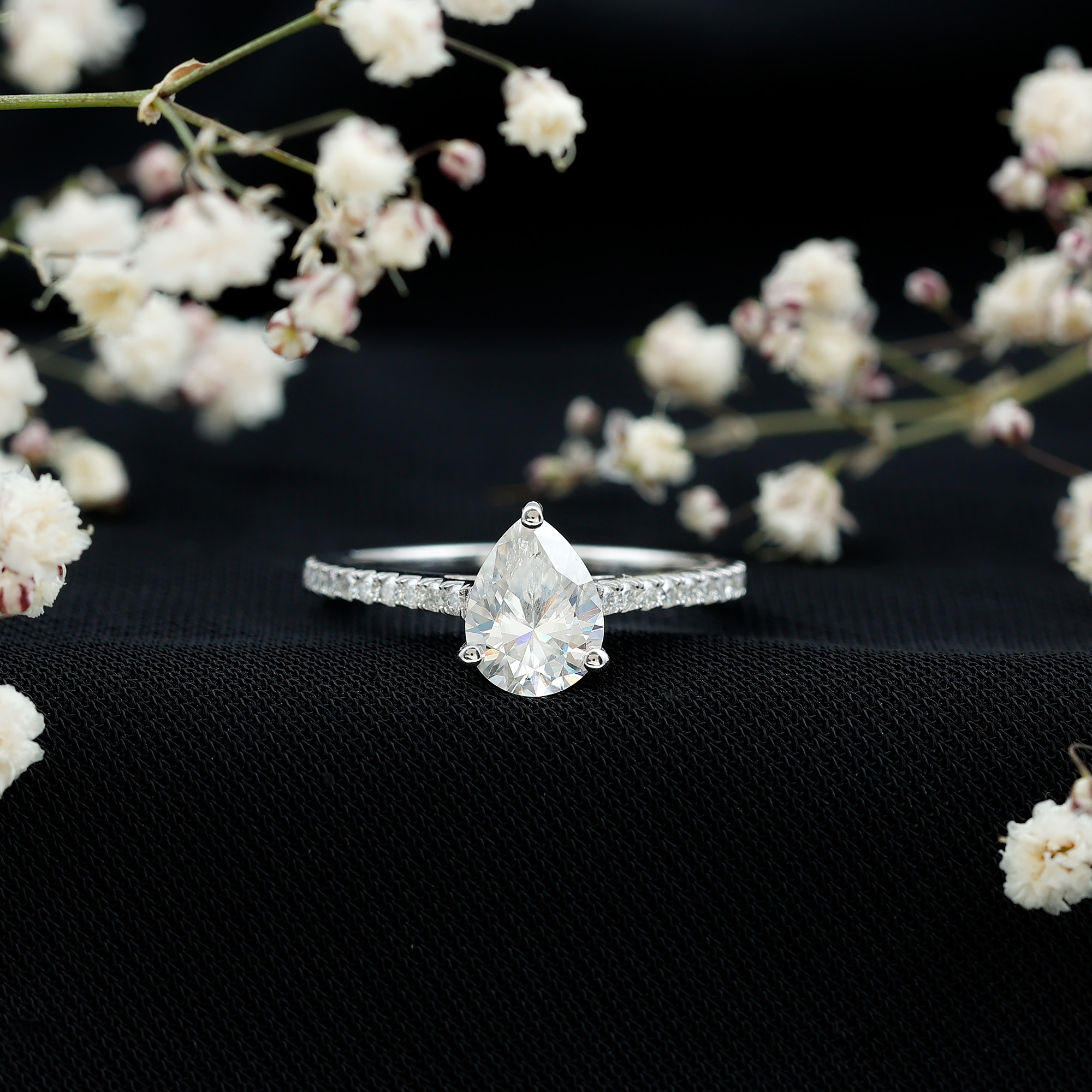 thumbnail video image 2 of Rosec Jewels Pear Shaped Lab Diamond Engagement Ring with Side Stones - 6x8 MM - EF-VS Quality, 18K Yellow Gold, US 12.50, 2 of 9