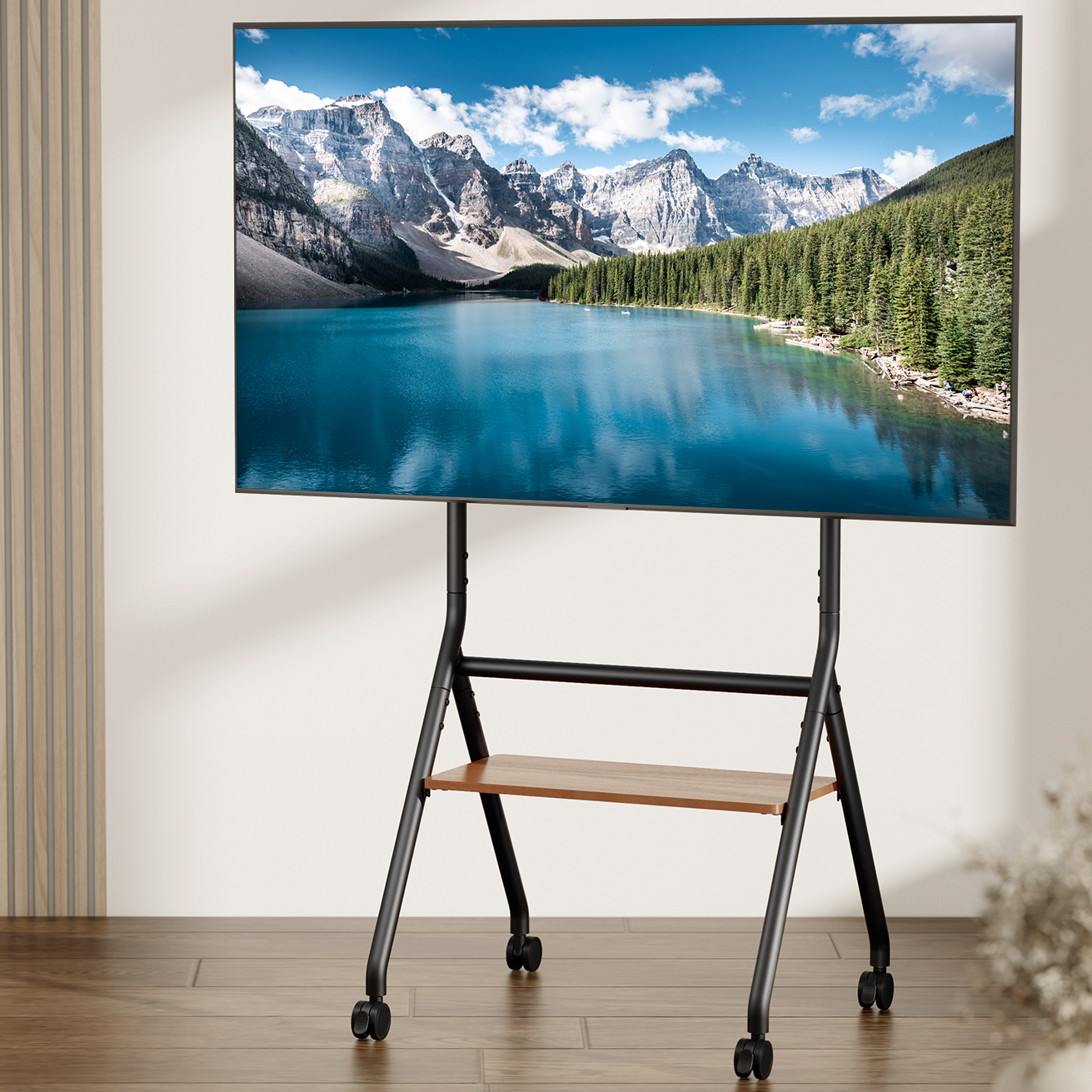 thumbnail video image 2 of VIVO Steel Studio TV Adjustable Floor Stand, Fits 65" to 86" Screens, 2 of 9