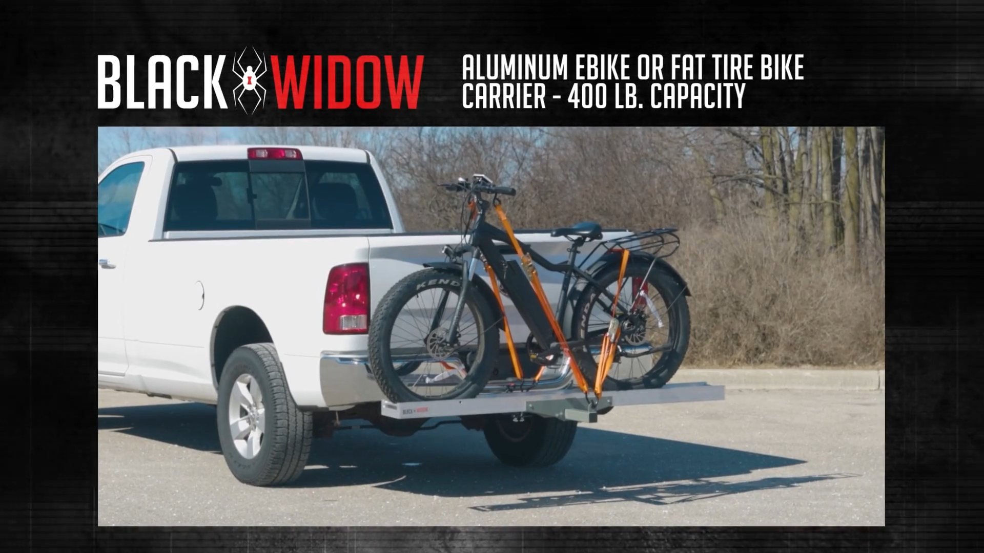 thumbnail video image 2 of Black Widow Aluminum Sport Bike Carrier for eBikes or Fat Tire Bikes - 400 lb. Capacity, 2 of 7
