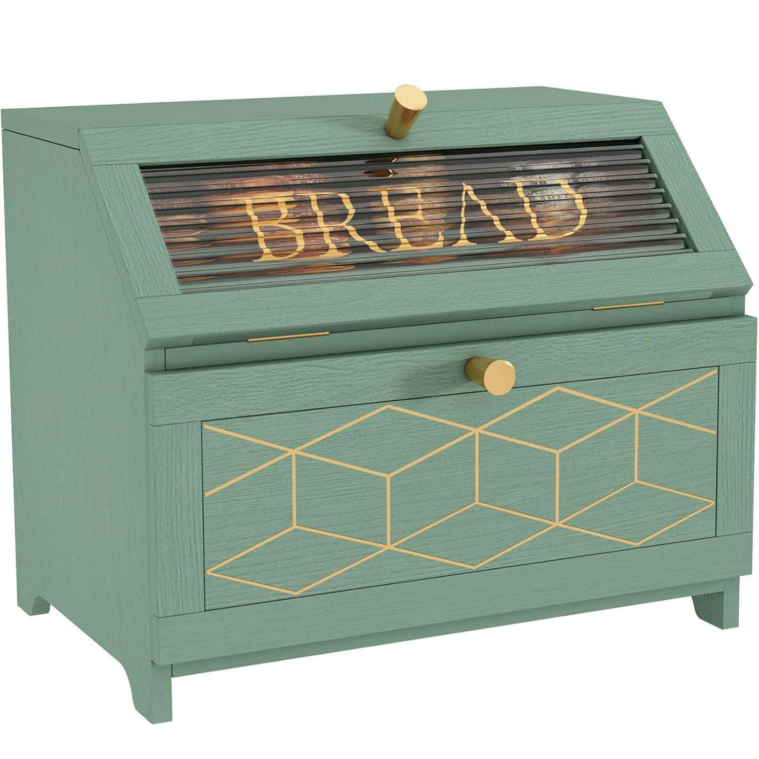 thumbnail video image 2 of Double Layer Bread Box with Golden Trim for Kitchen Countertop, Wooden Bread Container for Kitchen Counter, Corner Bread Storage for Homemade Bread, 2 of 8