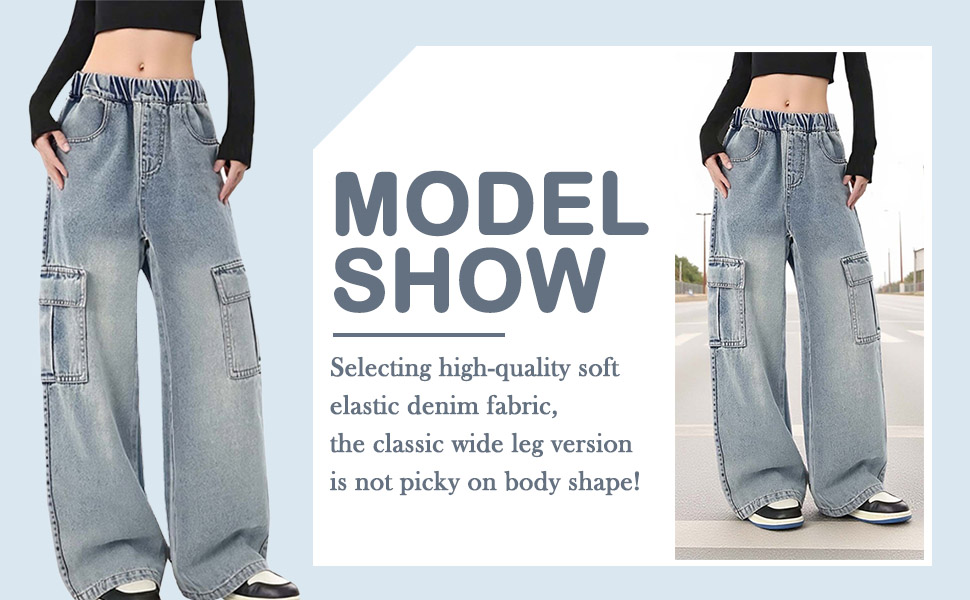 thumbnail video image 2 of JLMSPLWG Girls Baggy Pants Hip Hop Vintage Cargo Pant for Teens Girl Fashionable Dance Loose Fit Trousers Elastic Waist Wide Leg Jeans Kids Casual Clothes, 2 of 10