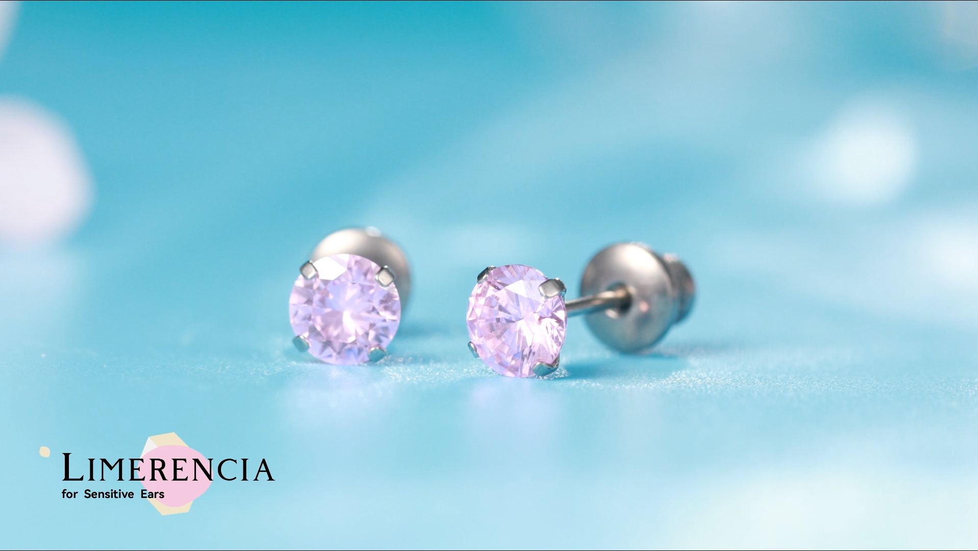 thumbnail video image 2 of Limerencia Hypoallergenic G23 Pure Titanium Screw Back Earrings Post for Sensitive Ears Simulated Diamond Cartilage (5mm, Pink), 2 of 6