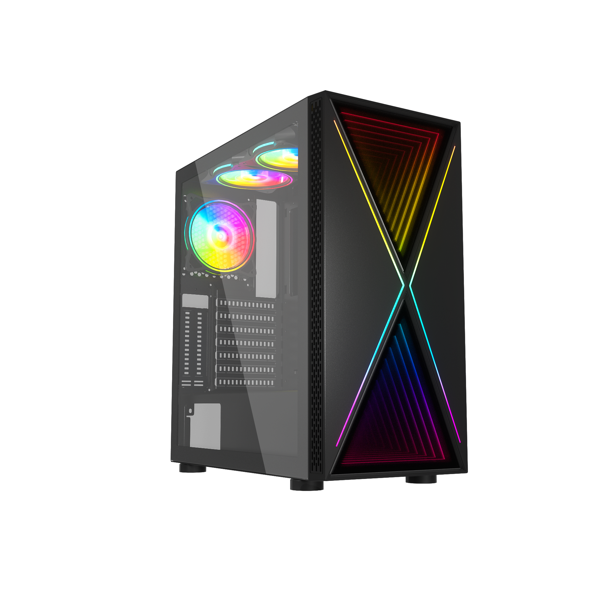 thumbnail video image 2 of Bluegears b-BlackWidow-RGB Black Gaming PC ATX case with 3 x PWM 120mm ARGB Fans and Support up to EATX board, 2 of 9