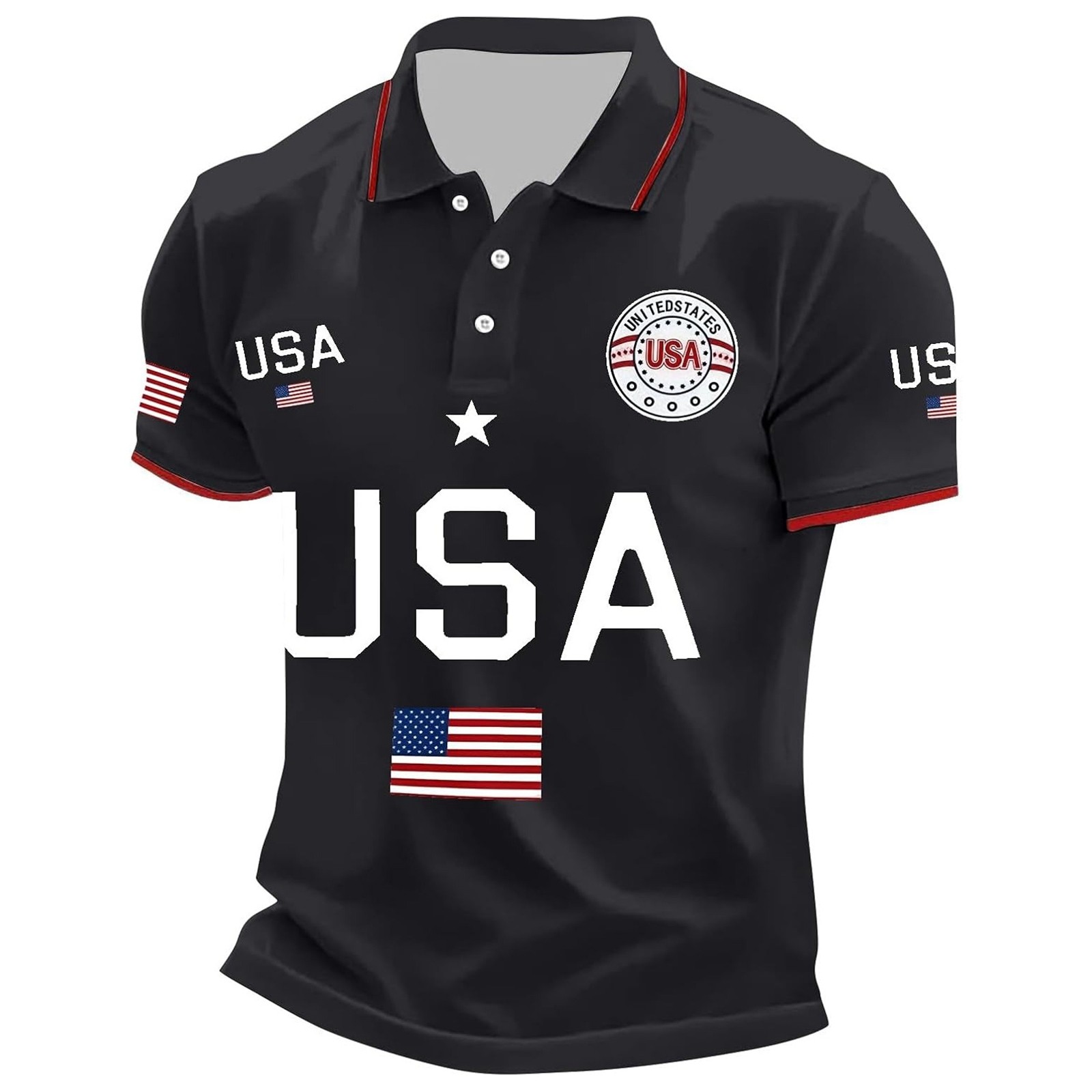 thumbnail video image 2 of XINPING Mens 250 Anniversary USA Shirt Menâs USA Graphic Patriotic Polo Shirt, American Flag and Star Print Collared Shirt, 250th Anniversary Independence Day Short Sleeve Casual Top with Red, 2 of 4