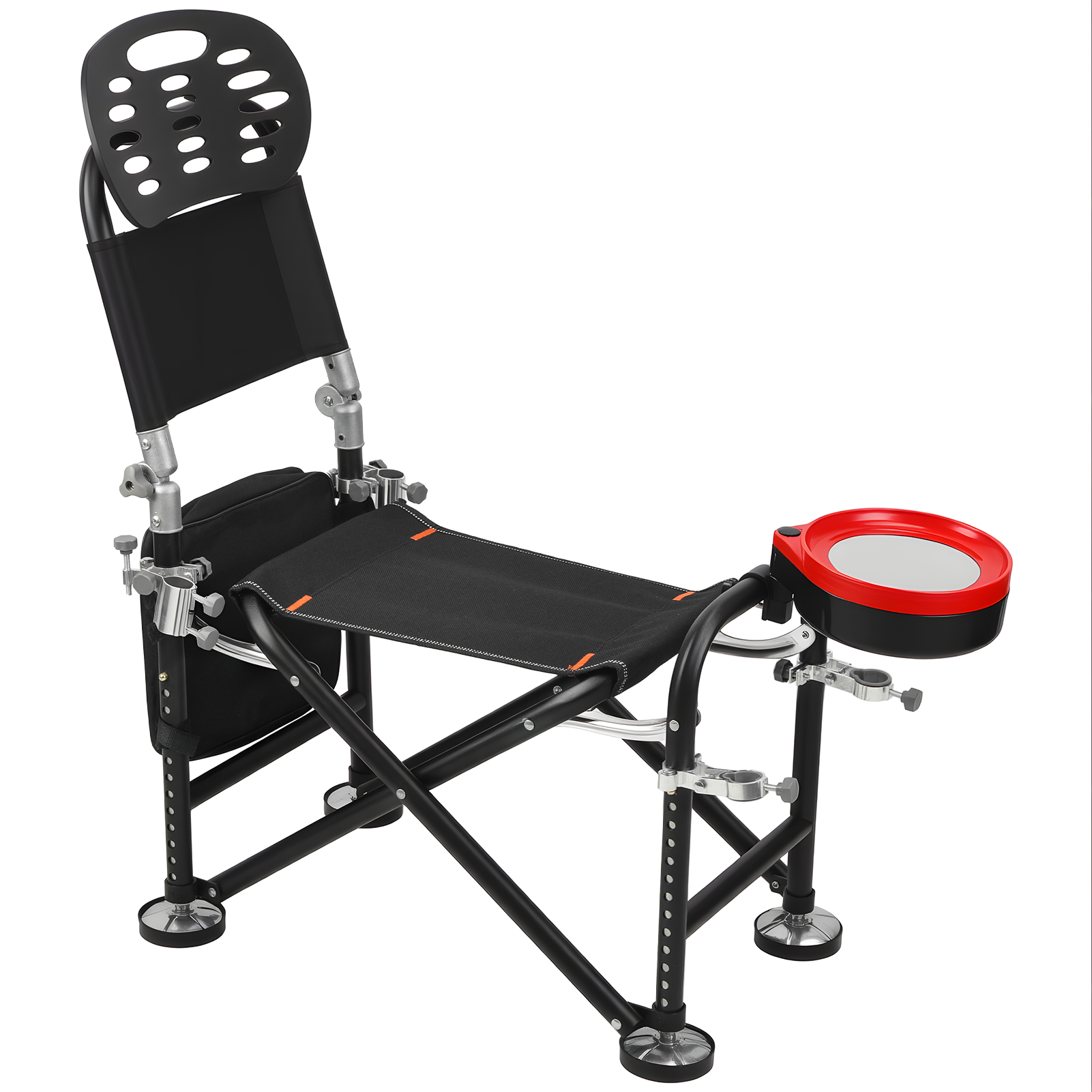 thumbnail video image 2 of 13 Gear Rise Fall 21cm Adjustment Fishing Chair with Backrest Rod Holder Folding Fishing Deck Chair Fisherman Gift-Black, 2 of 11