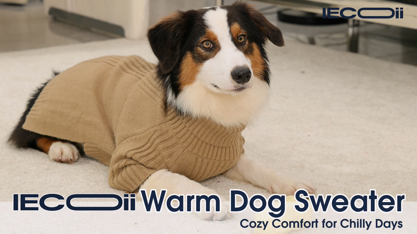 thumbnail video image 2 of IECOii Warm Dog Sweater Turtleneck Pullover Knitwear for Medium and Large Dogs Winter Dog Clothes,Camel,3XL, 2 of 8