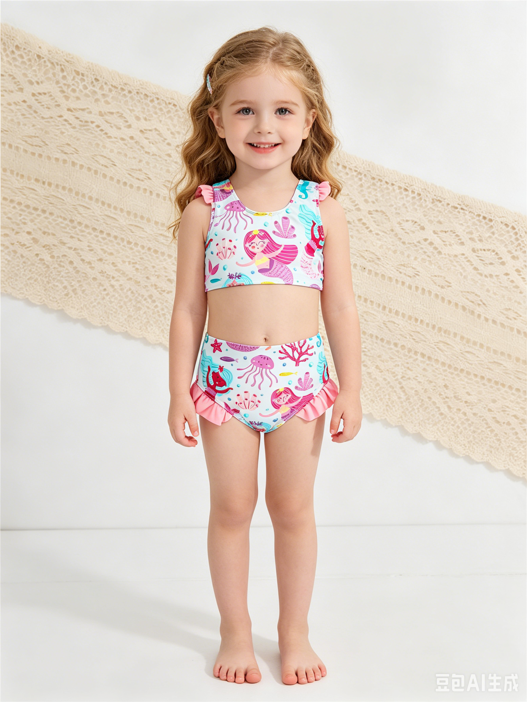 thumbnail video image 2 of LILIYA Girls Bathing Suit Girls Swimwear Two Piece Cute Print Baby Toddler Swimsuits Summer Beach Outfit, 2 of 8