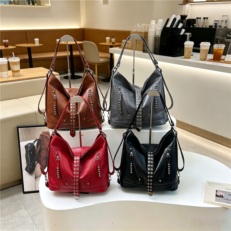 thumbnail video image 2 of SPEKSEE 2-in-1 Convertible Backpack Shoulder Bag for Women Vintage Rivet Studded Tote Purse Casual Crossbody Bag, 2 of 7