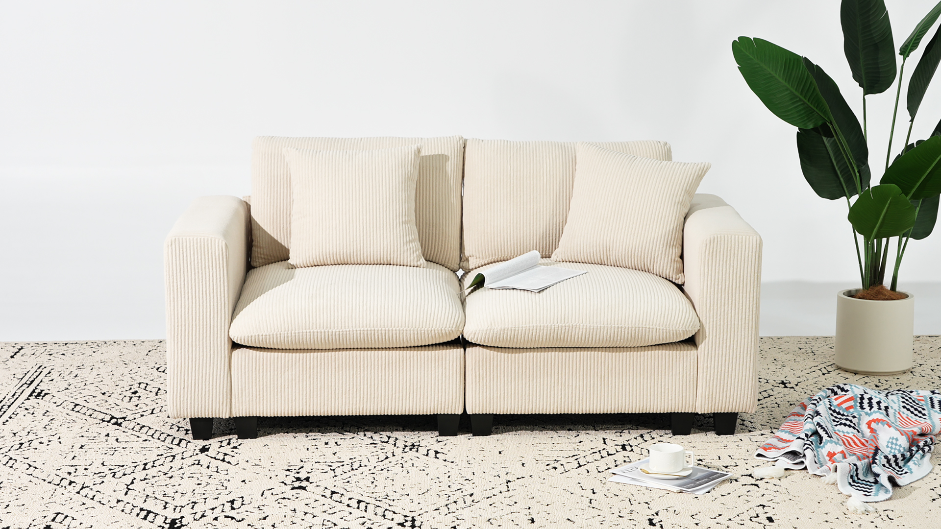 thumbnail video image 2 of WestinTrends Hearthside 70" Modular Corduroy Loveseat Sofa With USB/Type-C Ports and Side Pockets, Olive Green, 2 of 16