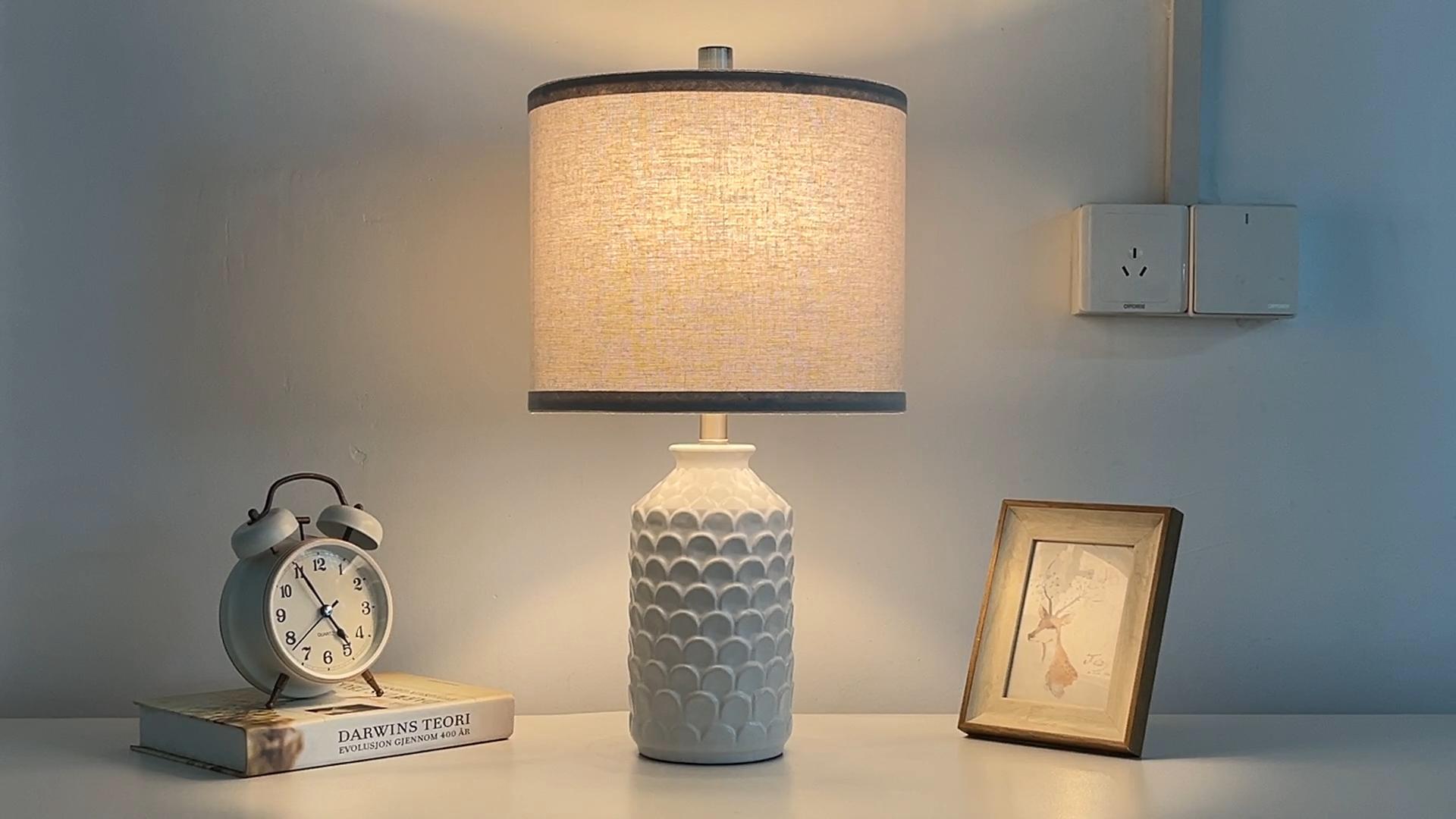 thumbnail video image 2 of RORIA 21” Set of 2 Modern White Living Room Decorative Ceramic Table Lamps Farmhouse Bedroom Nightstand Lamps, 2 of 8