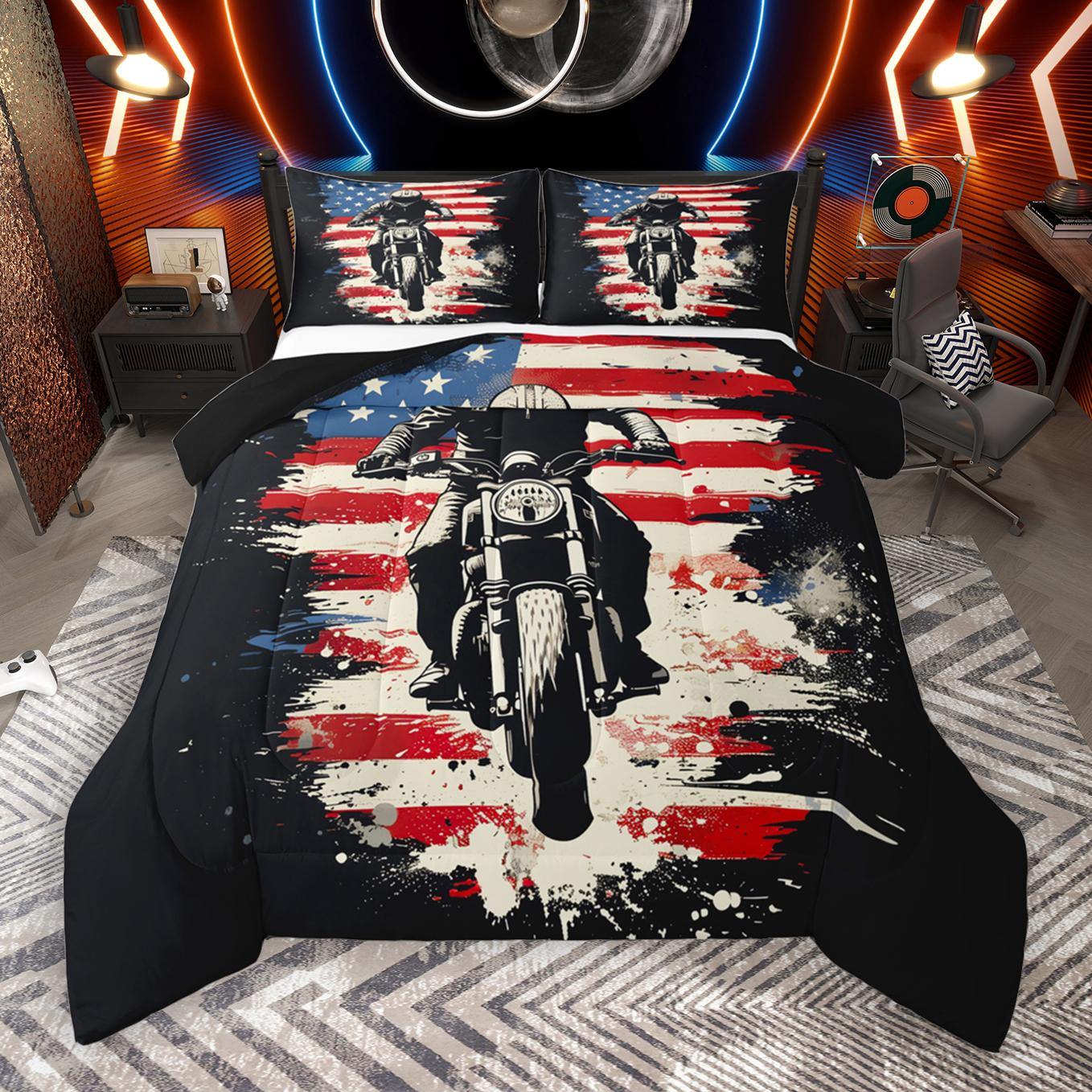 thumbnail video image 2 of Manfei Boys Dirt Bike Bedding Comforter Set,Outdoor Extreme Sport Twin Comforter Sets,Retro American Flag Bedding Set Teens,Ultra Soft Home Decor Reversible,2 Pieces, 2 of 9