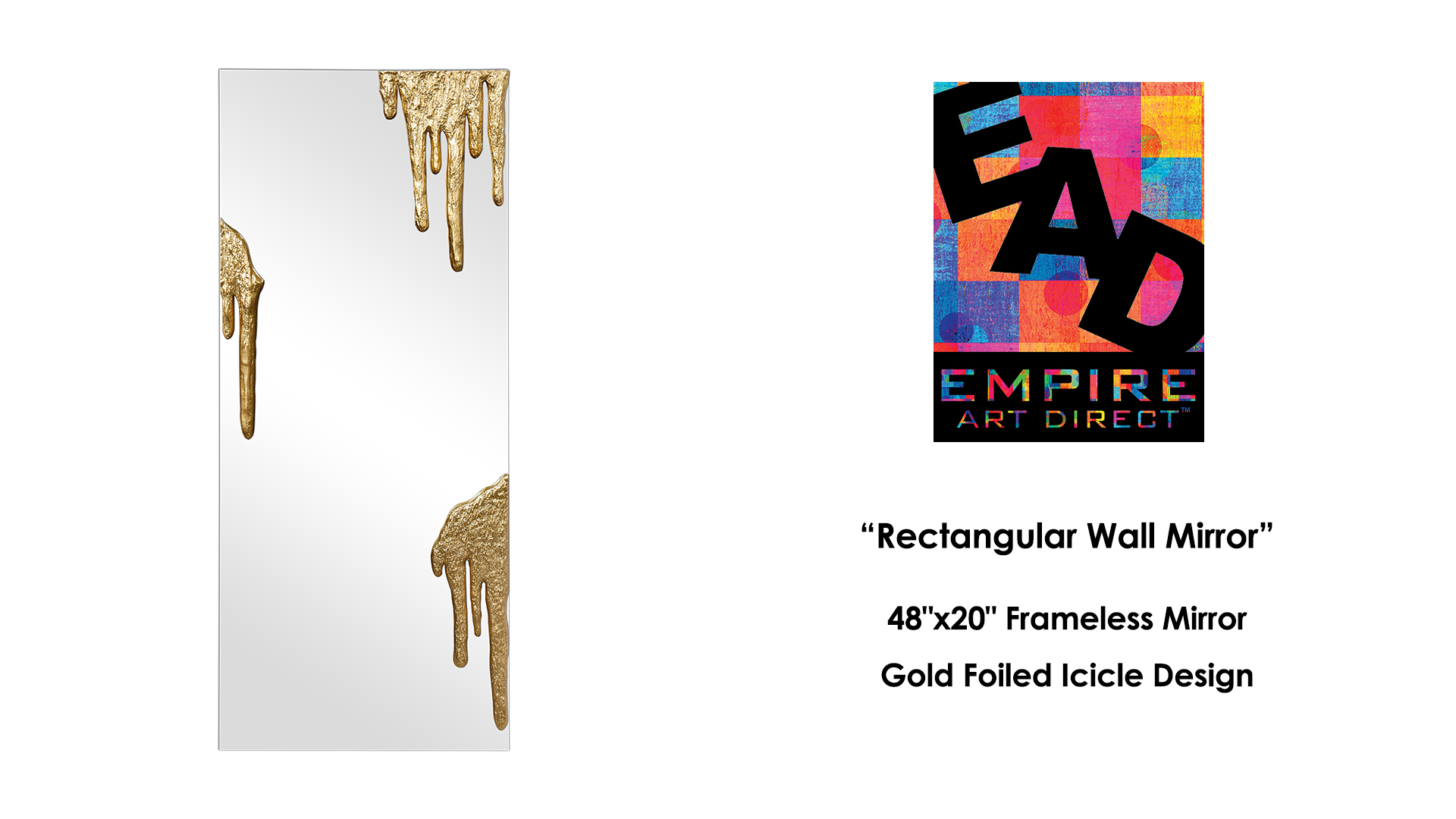 thumbnail video image 2 of Antique Gold Foiled Icicle on a Frameless Rectangular Wall Mirror,48"x20", 2 of 13
