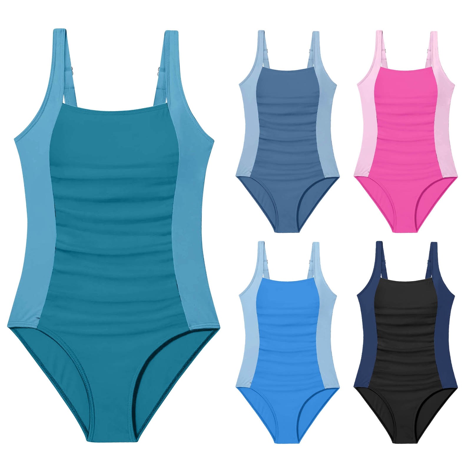 thumbnail video image 2 of WMQPNNS Girl Swimsuits Color Block Bathing Suit Girls Bathing Suit Size 18Full Coverage Swimwear Adjustable Strap Swimming Suit(Size 7-8 Years,e1-Mint Green), 2 of 7
