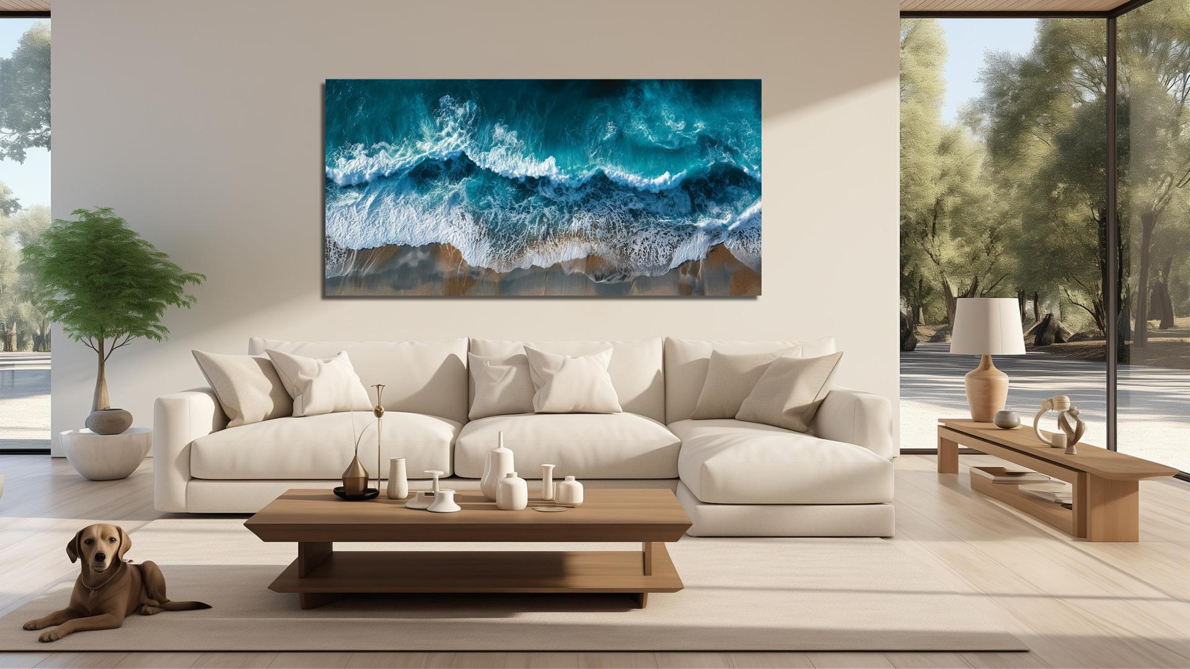 thumbnail video image 2 of Abstract Ocean Wave Canvas Wall Art Print, Teal Blue Sea Foam Beach Landscape Painting Picture, 40x20 Inch Modern Coastal Decor Artwork for Living Room Bedroom Home Office, 2 of 9