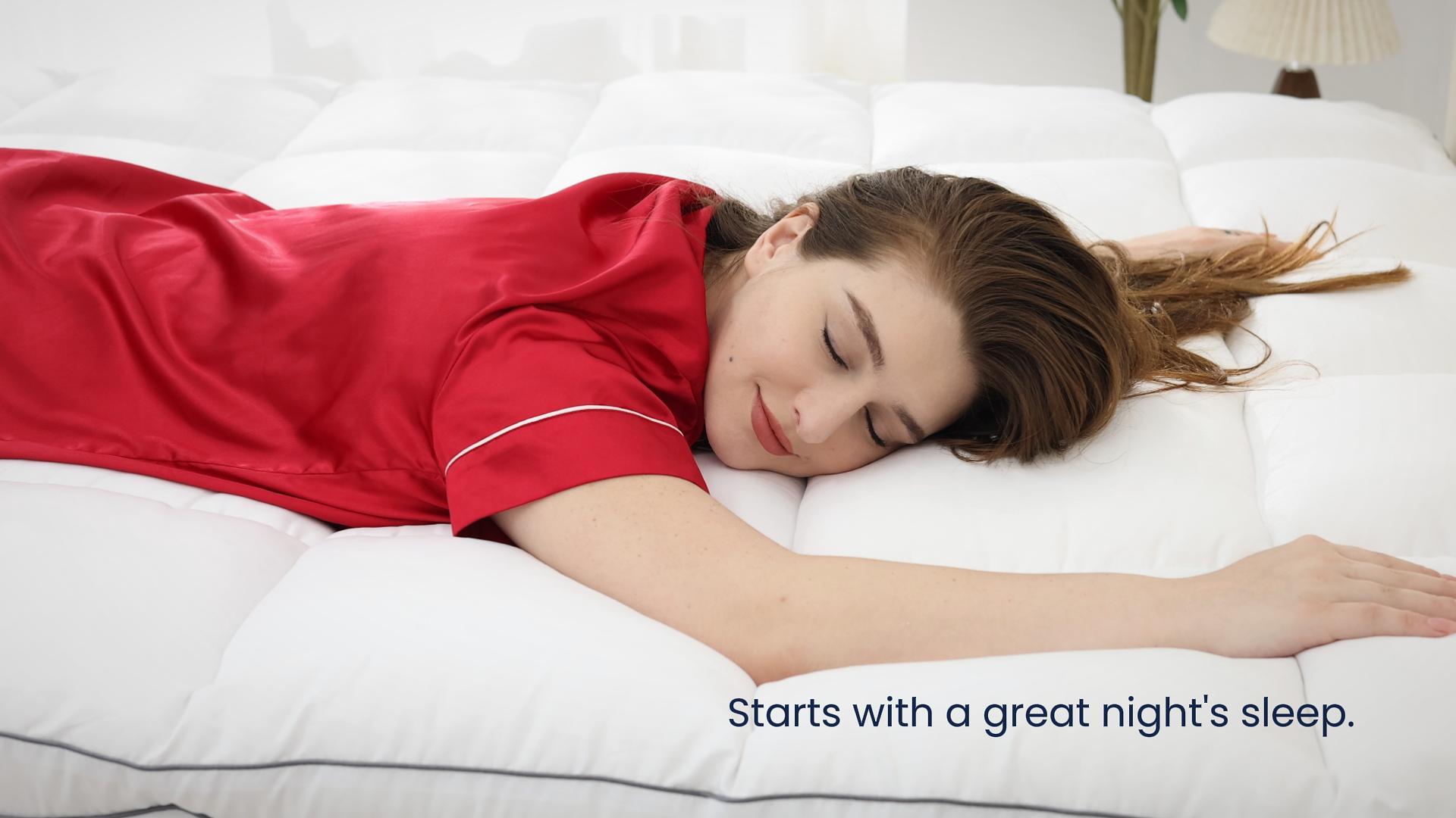 thumbnail video image 2 of WISHEAD Extra Thick Mattress Topper, Queen Size Mattress Pad 400TC Cooling Pillow Top for Back Pain, Quilted Fitted Mattress Protector with 8-21" Deep Pocket, Soft & Breathable, White, 2 of 11