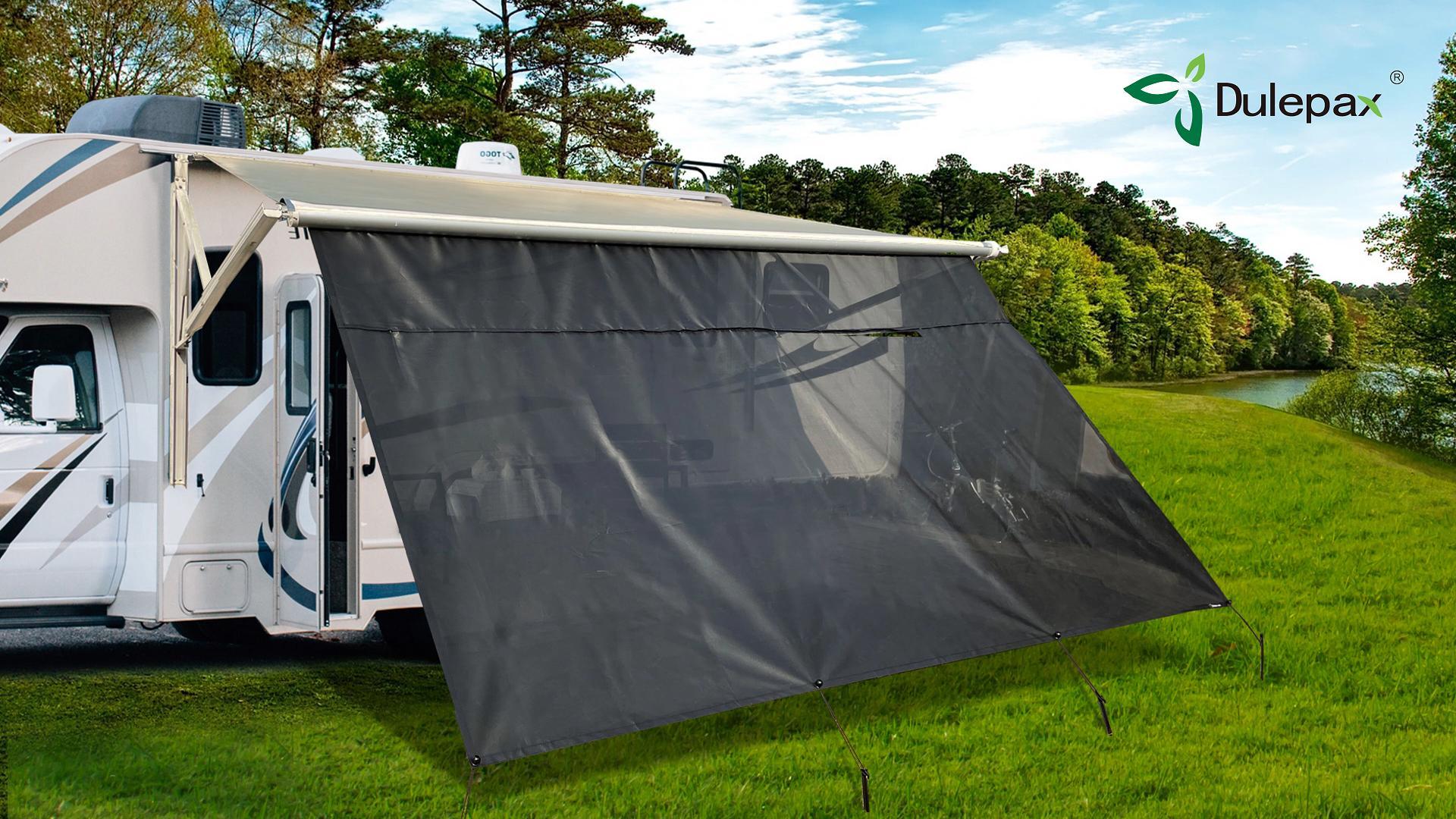 thumbnail video image 2 of Dulepax RV Awning Sun Shade Screen with Zipper 8'X 19'3'' Generation RV Awning Screen Complete Kits for Motorhome Camper Travel Trailer Canopy Black, 2 of 7