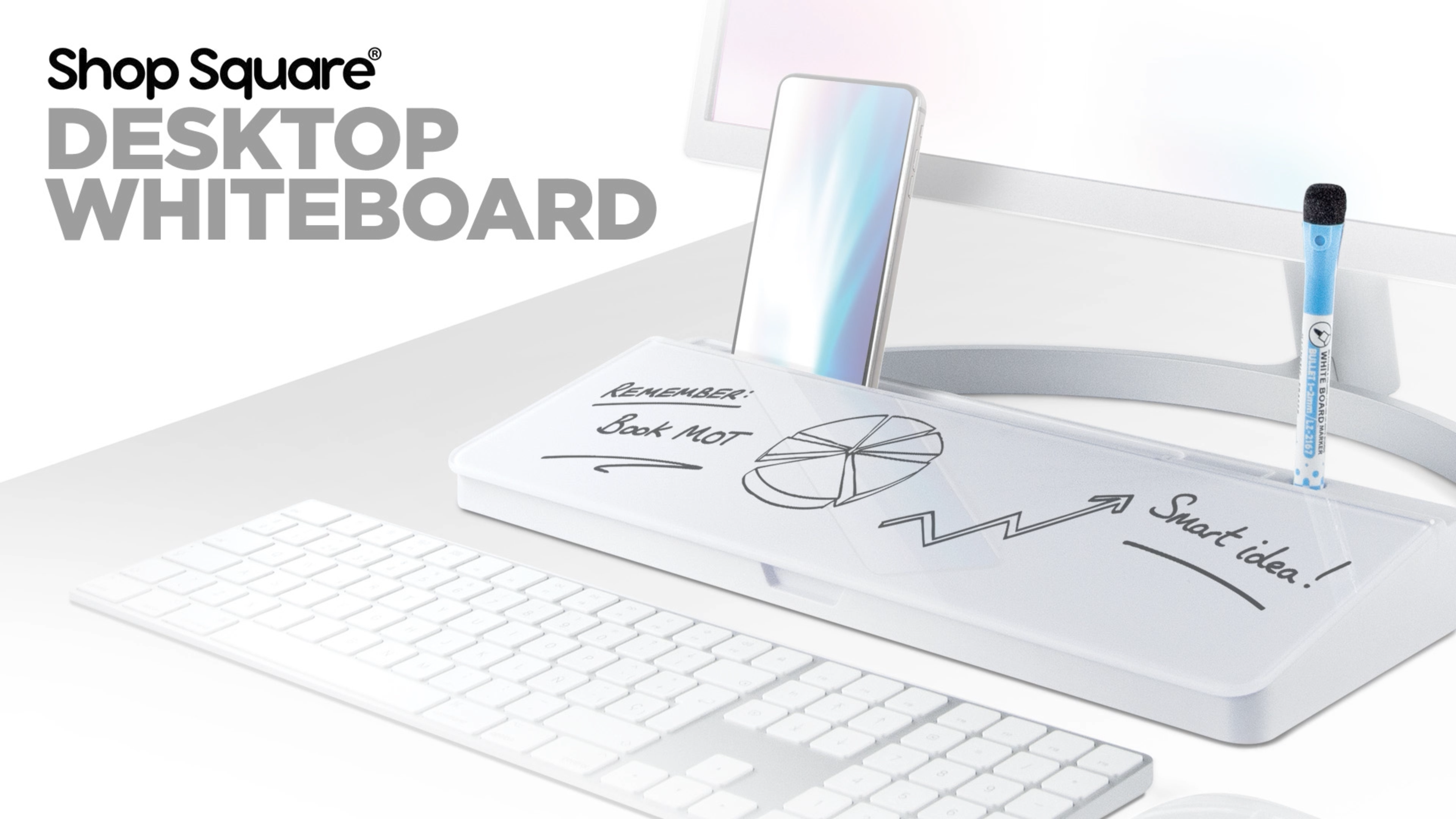 thumbnail video image 2 of Desktop Whiteboard with Storage Compartment and Phone & Tablet Slot, Grey - Includes 4 Markers, 1 Eraser, 2 of 9