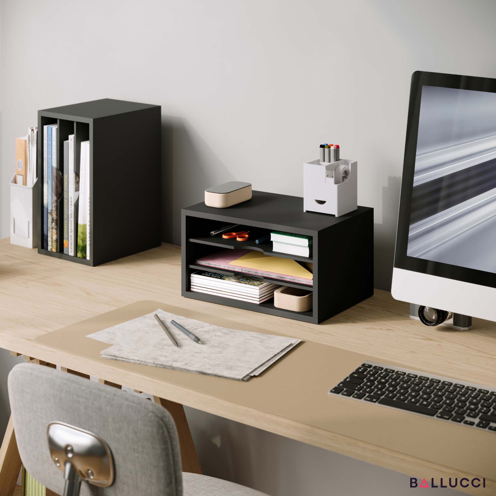 thumbnail video image 2 of Ballucci 3-Tier Stackable Paper Organizer, Office Desk Organizer, Document Holder, White, 2 of 8