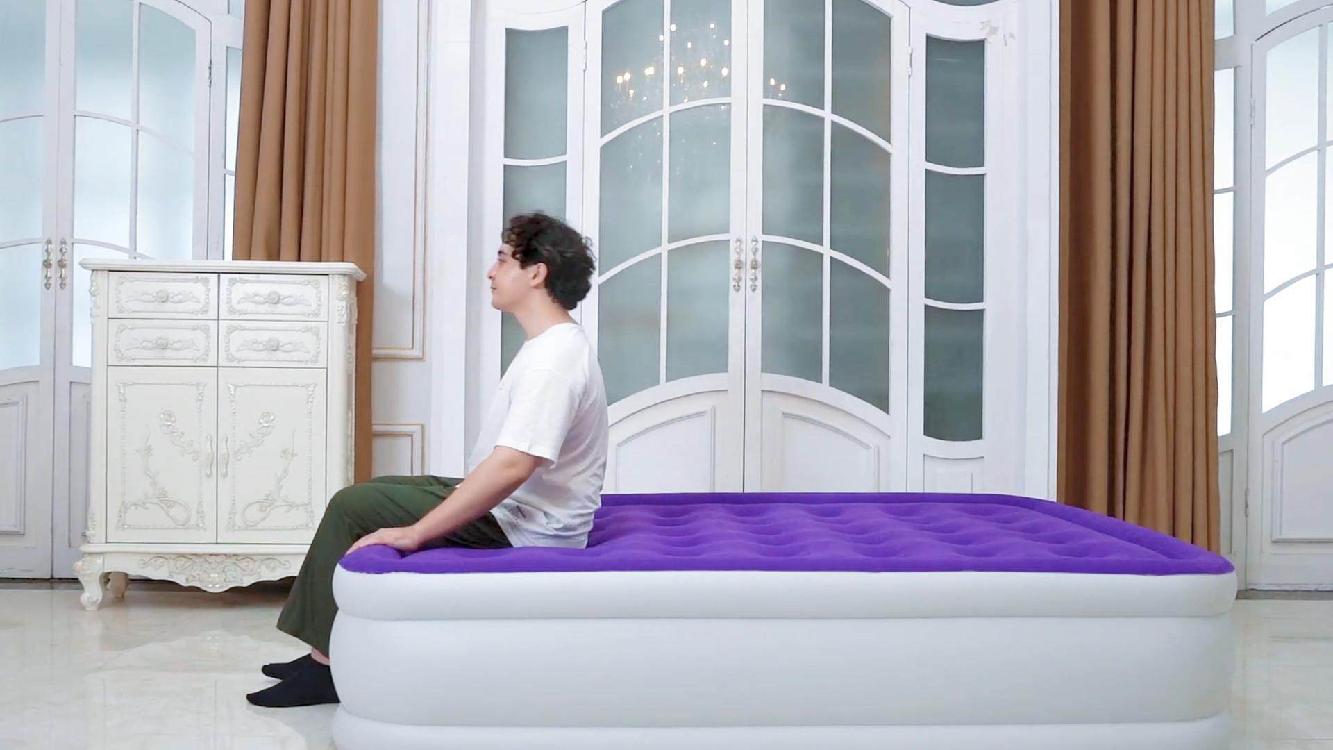 thumbnail video image 2 of LussoAmor 18" Full Air Mattress with Built-in Pump, 3-Mins Self-Inflation, Blow Up Bed for Camping, Home & Guest, 600lb, Purple, 2 of 9