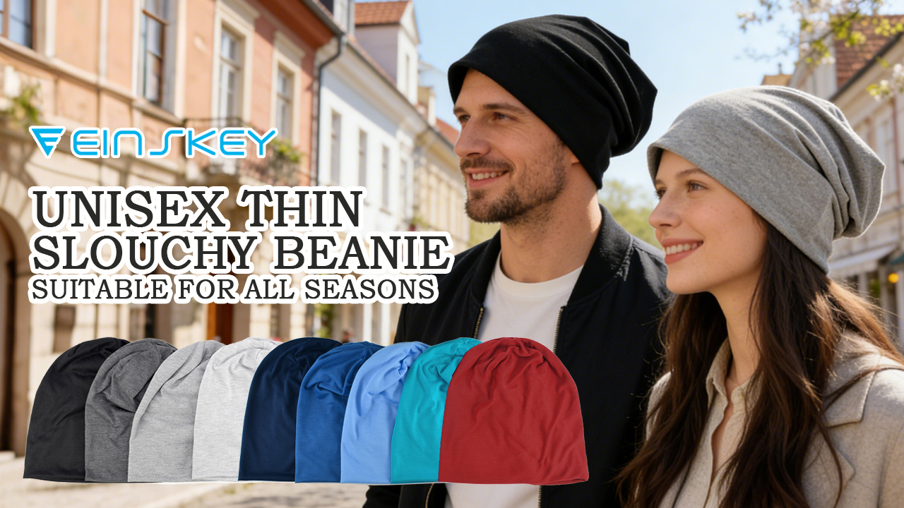 thumbnail video image 2 of EINSKEY Cotton Slouchy Beanie Hat Skull Cap for Men Women, Thin Oversized Sleeping Chemo Head Covers - 4 Black, 2 of 7