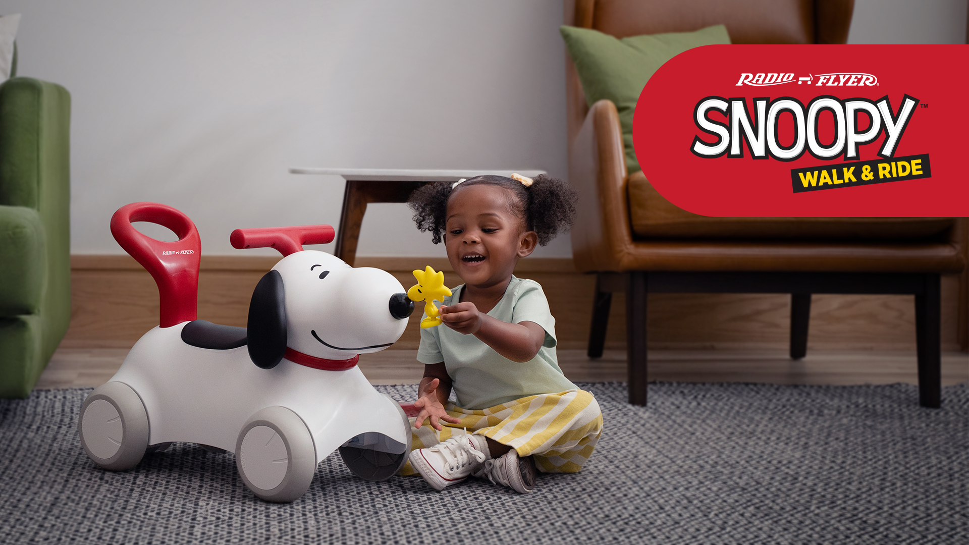 thumbnail video image 2 of Radio Flyer Snoopy Push Walker And Ride-On With Woodstock Toy For Ages 1 To 3, 2 of 7