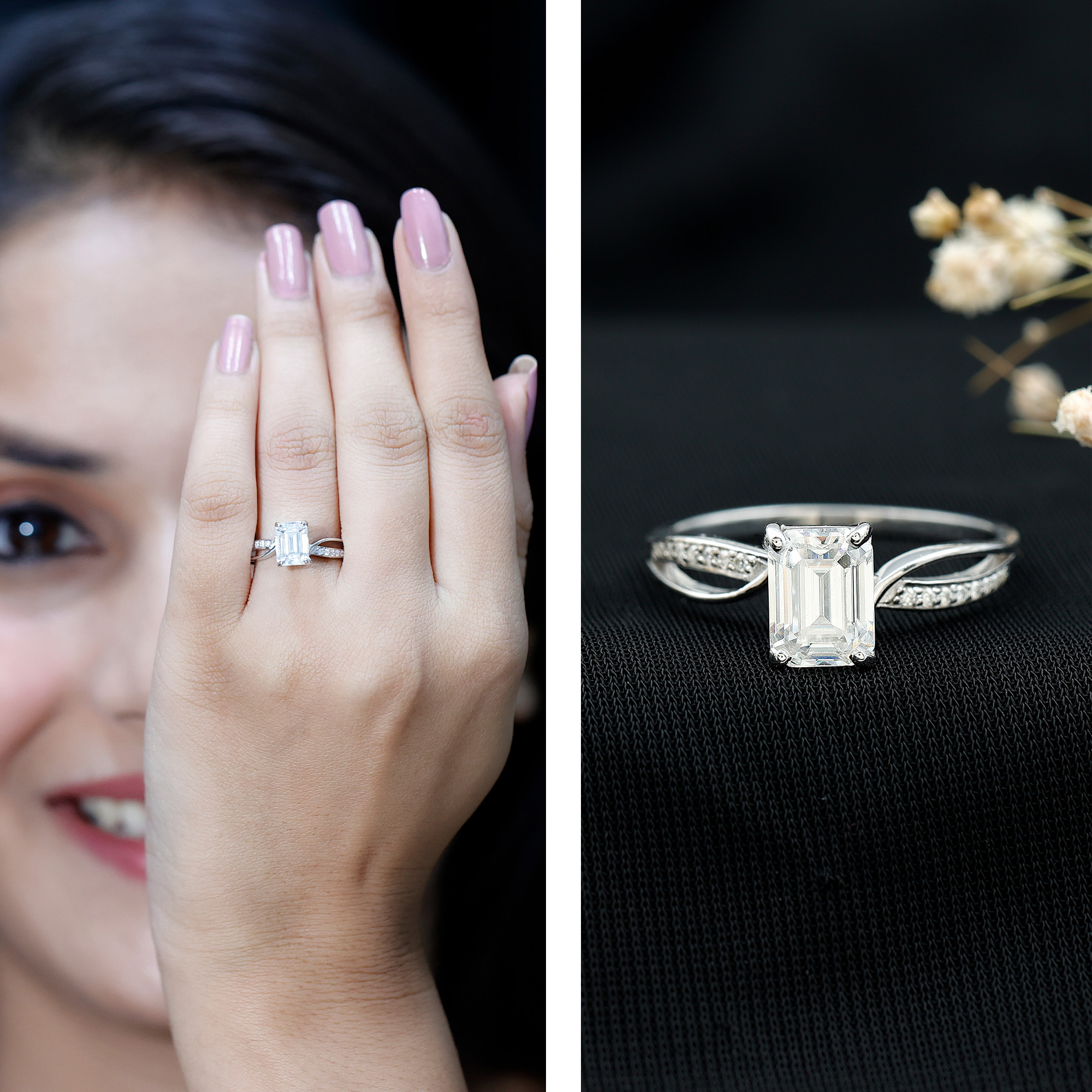 thumbnail video image 2 of Rosec Jewels Lab Grown Diamond Engagement Ring 2 Carat - 6X8 mm Emerald Cut Ring (EF-VS Quality), 14K White Gold, US 5.00, 2 of 9