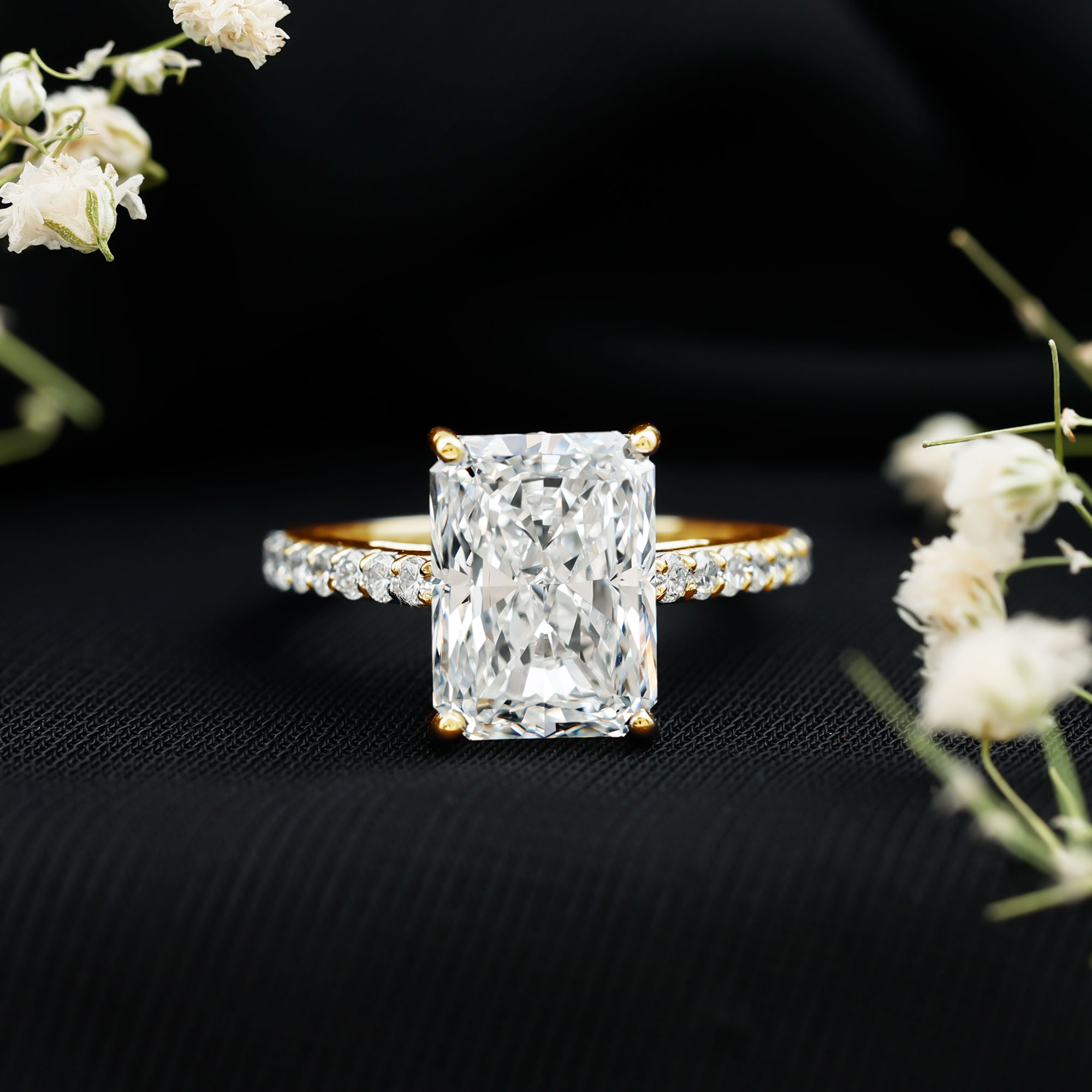 thumbnail video image 2 of Rosec Jewels IGI Certified Lab Grown Diamond Radiant Cut Engagement Ring with Hidden Halo - 5 Carat - Statement Ring (E-VS1 Grade), 925 Sterling Silver, US 4.00, 2 of 9