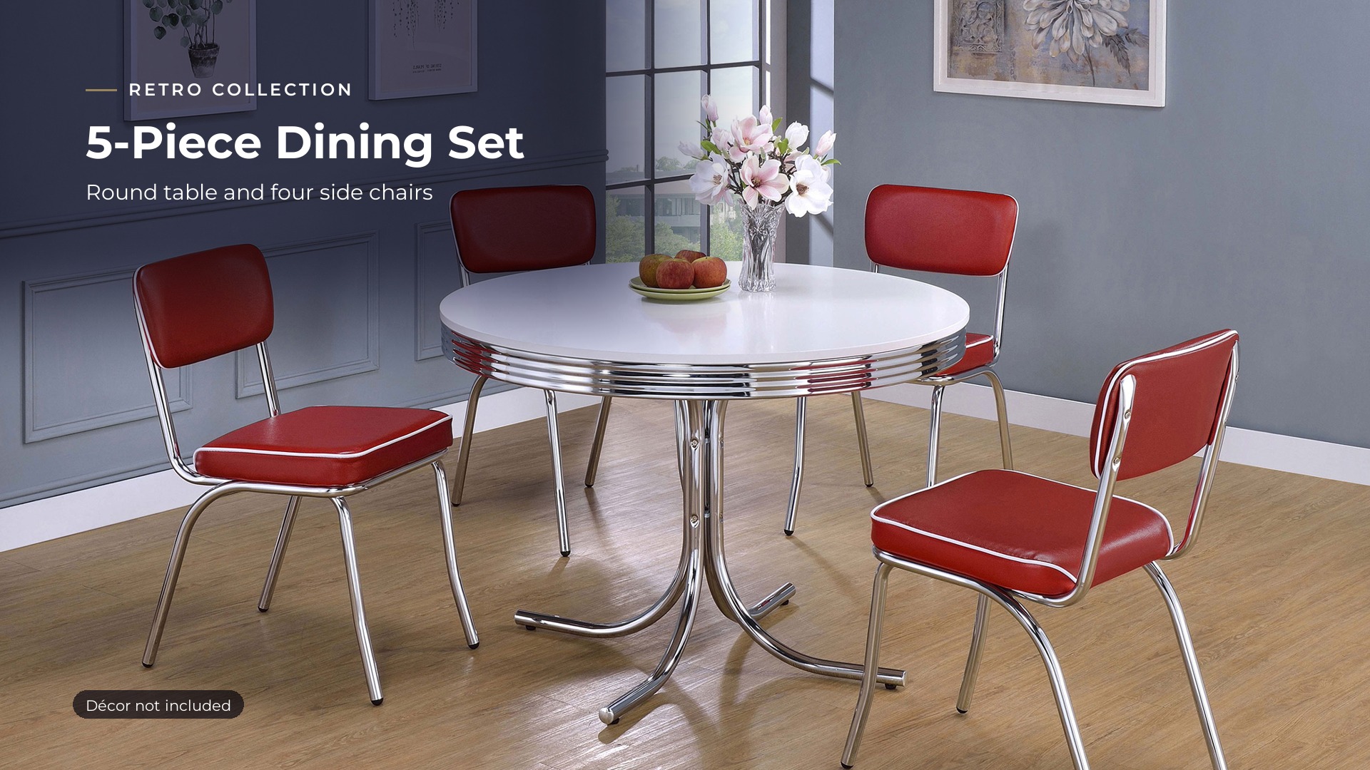thumbnail video image 2 of Coaster Retro 5-Piece Round Dining Table Set, White and Red, 2 of 8