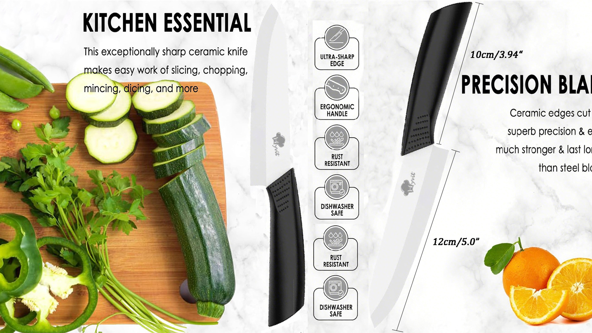 thumbnail video image 2 of Ceramic Knives for Kitchen 4-Piece Fruit Paring Knife Set with Cover and Peeler，Rustproof Stain Resistant,6",5",4",3" Paring Knife, 2 of 8