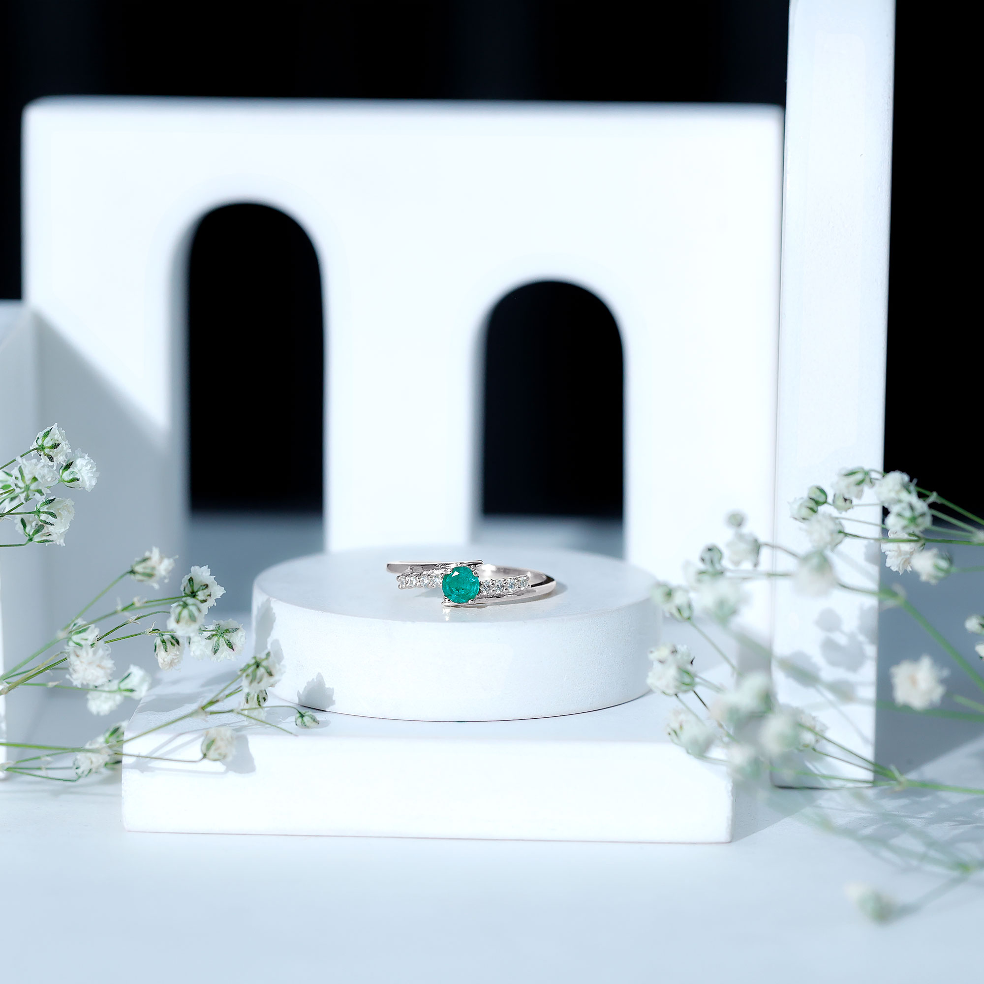 thumbnail video image 2 of Rosec Jewels Minimal Emerald Bypass Promise Ring for Women, May Birthstone Ring (AAA Quality), 18K Yellow Gold, US 4.50, 2 of 8