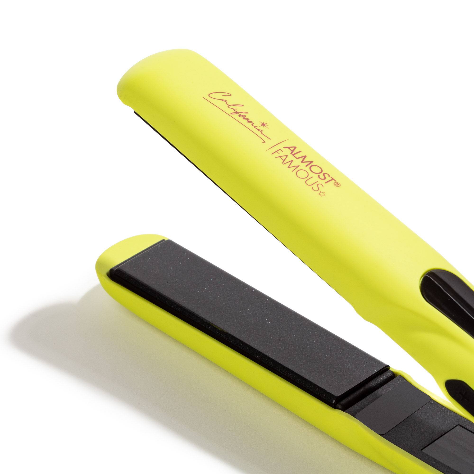 thumbnail video image 2 of Almost Famous California Digital Flat Iron, Next-Gen PTC heater, Sparkling tourmaline protects hair, Floating plates, auto-shutoff, Digital Adjustable temperature, Worldwide voltage, Yellow, 2 of 9