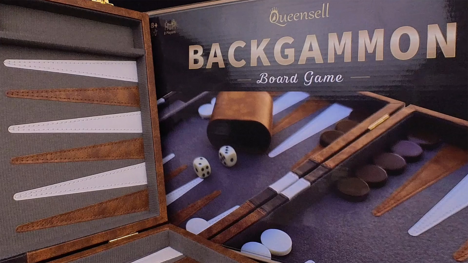 thumbnail video image 2 of Backgammon Sets for Adults Leather - Backgammon Board Games for Adults and Kids - Travel Backgammon Set - Backgammon 15 inch Board and 32 Backgammon Pieces in one Quality Backgammon Set, 2 of 11