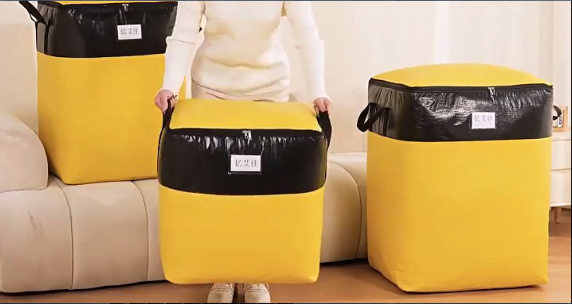 thumbnail video image 2 of Extra Large Moving Bag - Waterproof Heavy-Duty Storage Bags with Zipper and Handles Thick Moving Tote for Travel, Clothes, Bedding & Home Organization, Blue, 2 of 7