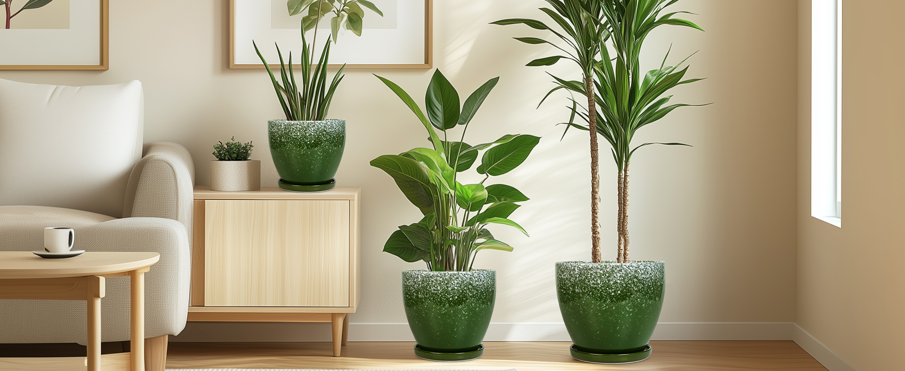 thumbnail video image 2 of Round Flower Pots -6/8/10 inch for Indoor Plants with Saucer ,Modern Ceramic Planter for Snake Plants & Herbs Decorative Office Gift Blackish Green, 2 of 8