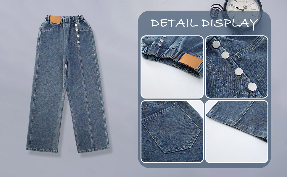 thumbnail video image 2 of JLMSPLWG Wide Leg Pants Girls Bootcut Denim Jeans Girl Aesthetic Cute Personalized Jean Kids Vintage Solid Color Trendy Denim Pants Toddler Girl Clothes, 2 of 10