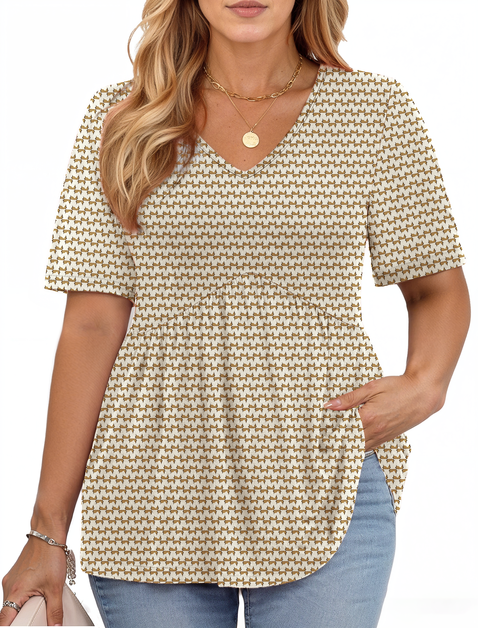 thumbnail video image 2 of WellSize Plus Size Women Tops Casual V Neck Blouses Summer Short Sleeve Shirts Floral Tunic Tops, 2 of 8