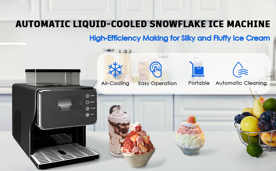 thumbnail video image 2 of Slushie Machines Portable Shaved Ice Machine with Rapid Cooling and Food Grade Stainless Steel Material, Adjustable Snowflake Ice Making Speed and Cleaning Function, Ice Cream Maker for Home, 2 of 9