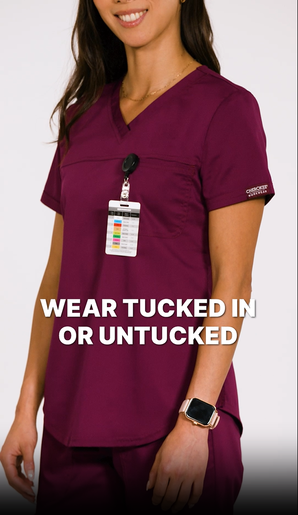 thumbnail video image 2 of Cherokee Workwear Revolution Women's Scrubs Top V-Neck O.R. WW657, 2 of 10
