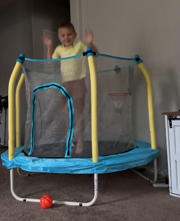 thumbnail video image 2 of 55" Trampoline with Enclosure for Kids, SEGMART Indoor Outdoor Toddler Trampoline with Basketball, Indoor Outdoor Kids Trampoline with Basketball Hoop, Small Round Trampoline for Boys Girls, 2 of 8