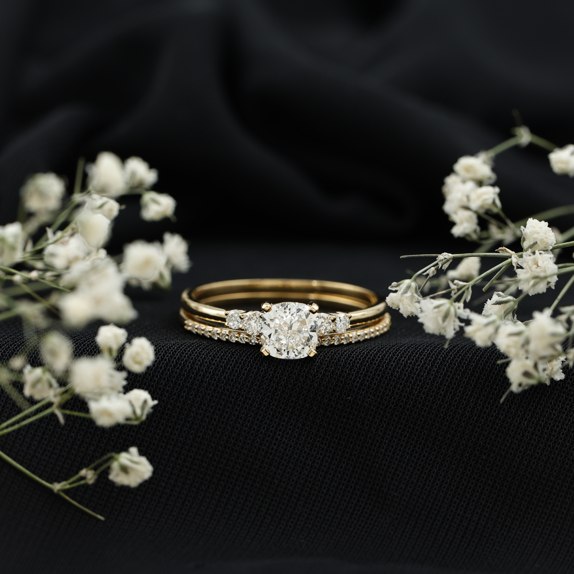 thumbnail video image 2 of Rosec Jewels 6 MM Lab Grown Diamond Engagement Ring Set with Wedding Band - EF-VS Quality, 14K Yellow Gold, US 4.50, 2 of 9