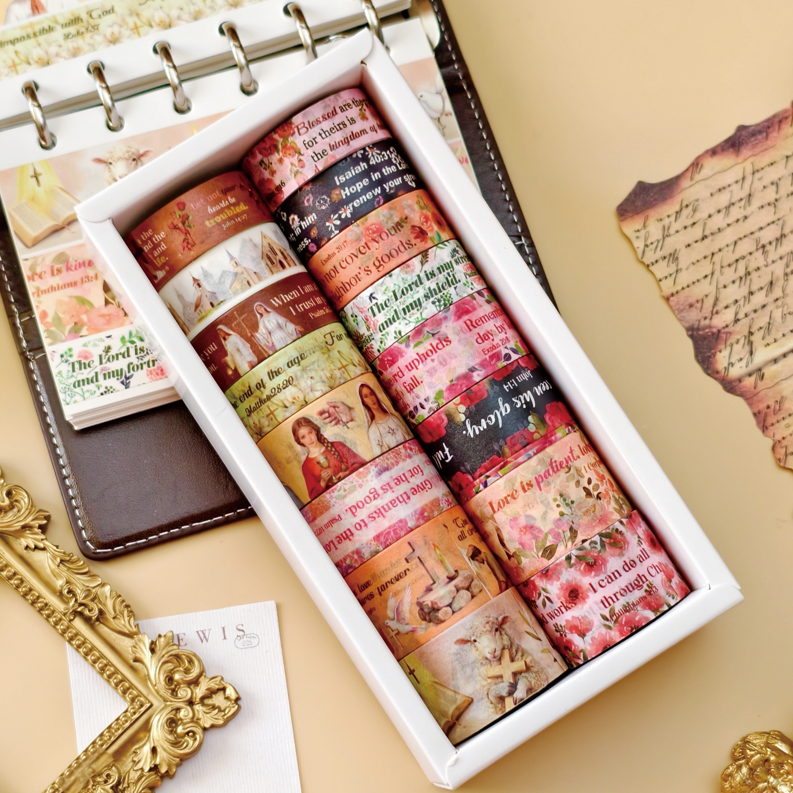 thumbnail video image 2 of Christian Washi Tape Set 16 Rolls with Bible Verses & Inspirational Quotes for Faith Journaling Prayer Planner Church Crafts Easter Gifts and Scripture Decor, 2 of 7